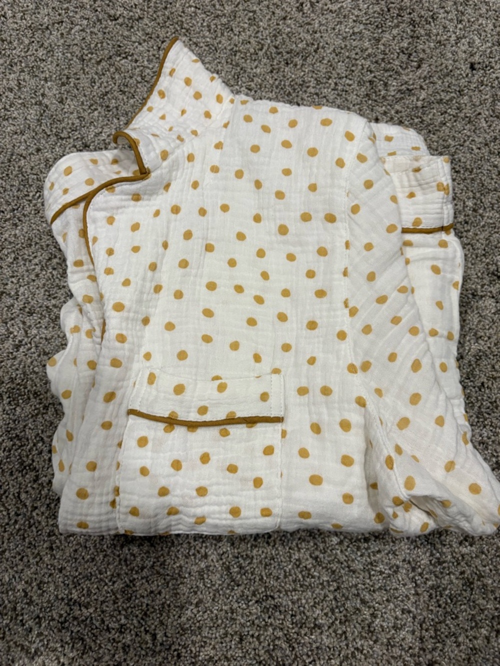 Women’s White Polka Dot Cotton Pajama Set with Mustard Trim - Picture 4 of 4